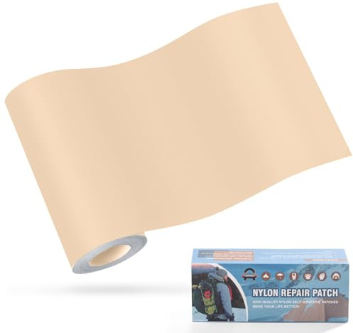 Nylon Selbstklebende Patches, OAZ 1 Rolle 10x160cm Selbstklebender Wasserdichte Reparatur Patch, Nylon Flicken Selbstklebend Beige, für Zelte, Daunenjacke, Schlafsack, Tasche