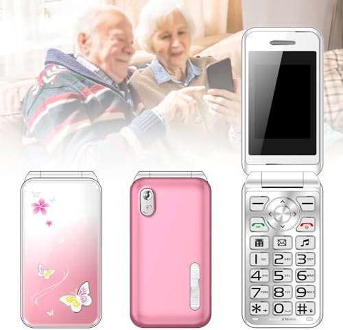 Basic Unlocked Dumb Phones for Elderly and Kids - Big Button Cell Phones, MP3, MP4, Camera, Flashlight, SOS - Pink