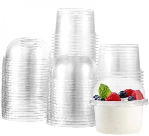 Lpitoy 50 Pièces Tasses À Dessert avec Couvercles, Tasses À Dessert Transparentes Tasses Parfaites Bol De Service À Dessert pour Pudding Aux Fruits Crème Glacée Mousse Cupcake