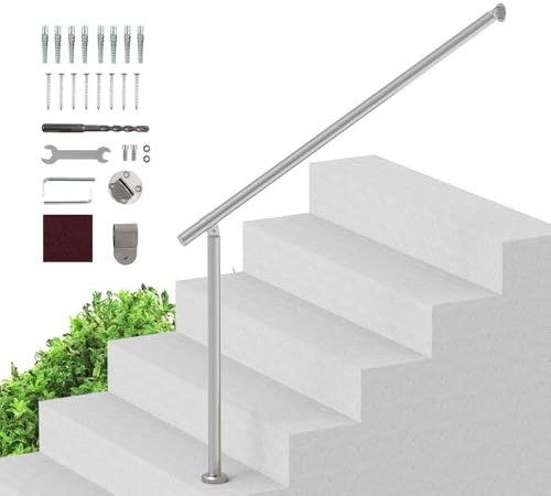 VEVOR Handrails for Outdoor Steps, 47.3in / 120cm Deck Railing Kit Wall Floor Mounted, Railings for Outside Steps with Installation Kit, Hand Rails for Seniors,Porch Railing & Deck Rail Kit, Silver