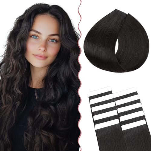SEGO Tape Extensions äkta hår hårdel hårförlängning mänskligt hår 15 g 10 stycken 100 % REMY hår hud bredd 50 cm # 1B