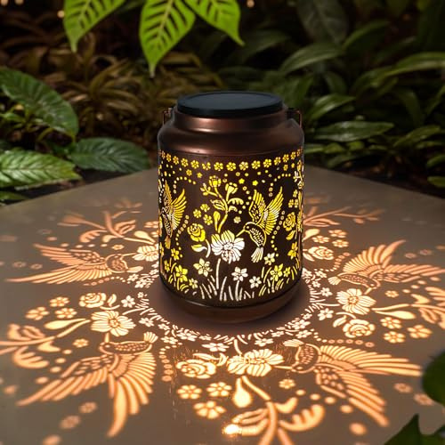 MIFXIN Kolibri Solarlaterne, Geburtstagsgeschenk für Frauen, Metall Solar Laternen Garten Ornamente Outdoor, Geschenk für Mama Oma, Wasserdichtes LED-Licht Garten Hängeleuchten für Tisch Terrasse