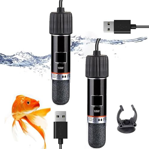 GERUI 2 stück USB Aquarium Heizung 10W Mini-Aquarium Heizstab Mit Thermostat,Thermostat Aquarium Schildkrötenheizung für kleine Aquarien Für Salzwasser Und Süßwasser