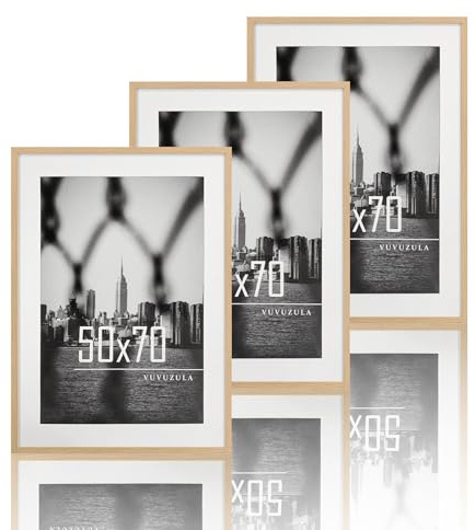 VUVUZULA Bilderrahmen 50x70cm Eiche 3er Set Fotorahmen Holzrahmen Rahmen Natur mit Passepartout Posterrahmen