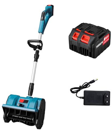 Pala Quitanieves Eléctrica De Mano con Mango Auxiliar Ajustable, Soplador De Nieve Sin Escobillas De 12 Pulgadas, Lanzador De Nieve a Batería, Ideal para Quitar Nieve De Calzadas y Carreteras(Two Batt