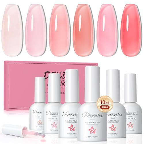 PEACECOLOR 6 Colores 10ml Esmalte Semipermanente Rosa Nude, Set Esmalte de Uñas Semipermanente Soak Off UV/LED Gel Nail Polish Manicure Set