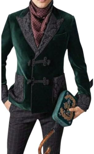 Pink City Studio Men's Smoking Jackets Bottle Green jacquart Collar Smoking Jacket Coat Party Wear Coat Blazer (UK, Alpha, M, Regular, Regular, Bottle Green)