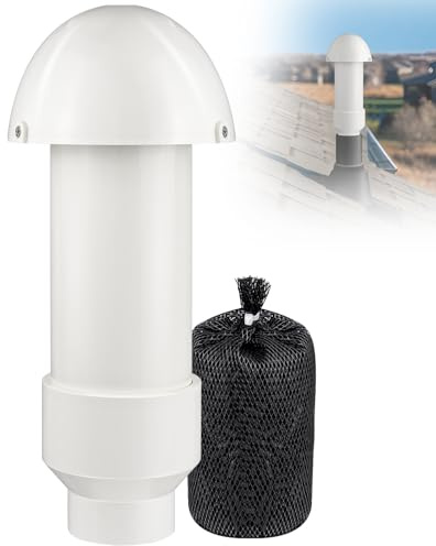 2 Inch Vent Stack Pipe Filter,Sewer Vent Septic Filter Vents Pipe Cap for Roof PVC ABS Pipes Plumbing,Outdoor Vents Filters Remove Septic and Sewer Odors&Improve Yard Patio Air,with Mushroom Cap Cover