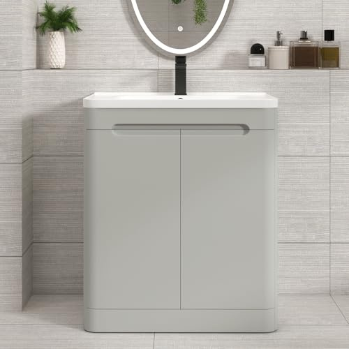 Royal Bathrooms Venice 700mm Floor Standing Bathroom Vanity Unit With Basin | 1 Tap Hole Ceramic Bathroom Sink | Matt Dove Grey Finish | Soft Close Door Storage Cabinet