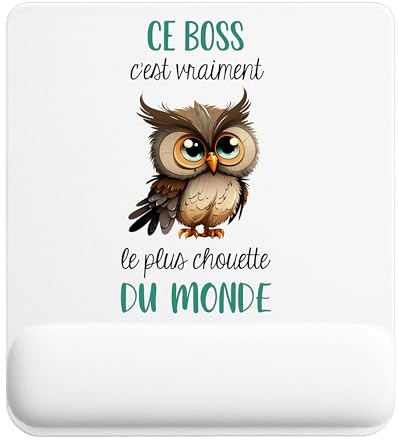 Planetee Tapis de Souris Ce Boss Le Plus Chouette | Accessoire Bureau Ergonomique - Idéal pour Anniversaire, Collègue, Secret Santa Noël, Fête des Pères et Fête des Mères
