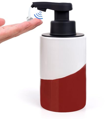 Bosilunlife Seifenspender Automatisch, 300ml Elektrischer Seifenspender mit Sensor Infrarot, No Touch Sensor Automatischer Spülmittelspender, USB Wiederaufladbar für Küchen, Bad (Weiß-Rotbraun)