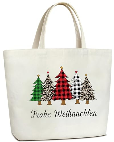 Weihnachts Einkaufstasche, Weihnachtsbaum Canvas Tragetasche, Frohe Weihnachten Baumwolltasche, Wiederverwendbare Weihnachtsbeutel Stoff, Groß Geschenksack Weihnachten zum Verpacken von Geschenken