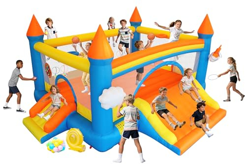 Large Bounce House for Big Kids, 19.2x14.8x8FT Inflatable Jump House with 3 Slides, Big Bouncer with 650W Blower, Dual Basketball, Ball Target, Boxing, Giant Bouncy Castle Hold 6 Kids Party