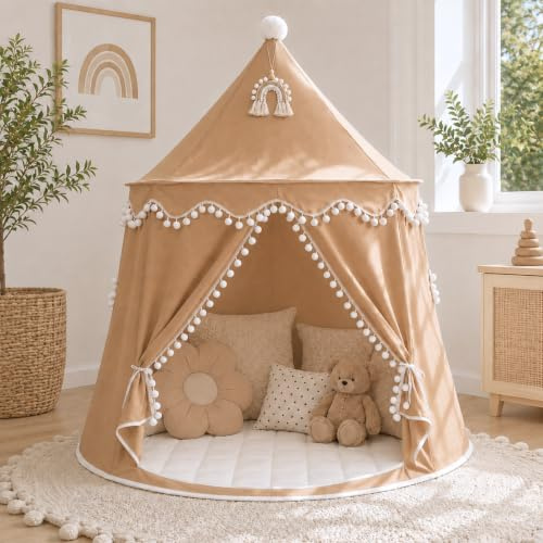 LIONHERZ® DAS ORIGINAL Spielzelt Baumwolle/Hanf | Kinderzelt Tipi Indoor | inkl. Bodenmatte, Deko-Regenbogen & Tragetasche | stabil durch Fiberglasstangen | atmungsaktiv | Tippi | Mädchen & Jungen
