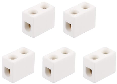 QUARKZMAN 5 Pcs Bornes De Connexion En Céramique À 1 Voie, 10A 110V-600V Connecteurs Électriques En Porcelaine Céramique Haute Température Avec Conducteurs En Laiton 19x10x14 mm Pour Câble