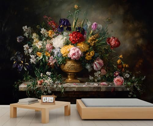 Dunkle Blumentapete, bunte Blumen, Wandbild, Natur, Kindertapete für Mädchen, Schlafzimmer, Wohnzimmer, TV-Hintergrund, 500 x 350 cm