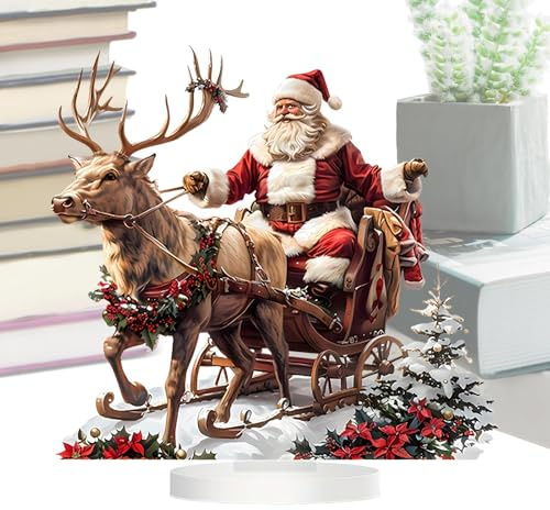 Figura decorativa en miniatura de trineo con renos de Papá Noel, adorno de escritorio navideño, estatua de ciervo Claus | Decoración de mesa para interiores y exteriores, figura de exhibición