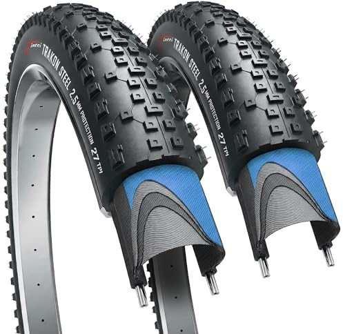 Fincci Trakon Durable 29 x 2.10 Mountain Bike Tires - 2er Foldable MTB Tires 29 with 2.5 mm Nylon Puncture Protection- Black Grooved 54-622, 29 inch Bike Tire for Electric, XC, Enduro, Hybrid Bicycles