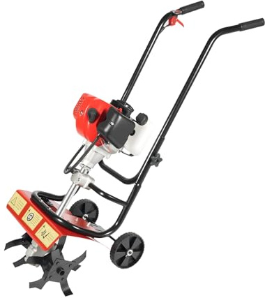 52 cc Motorhacka 1,9 kW, trädgårdsfräs, jordkultivator med kraftfull 2-taktsmotor och 36 cm arbetsbredd för trädgård samt jordbruksproduktion för effektiv ogräsbekämpning upp till 7 000 varv/min