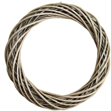 Antique Grey Willow Wreath, 40cm Round Woven Wicker, Natural Handcrafted Wall Door Decor, Rustic Country Style