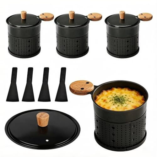 BRGD 4 Stück Mini Raclette Grill Set, Cheese Raclette Rotaster kompakter Raclette-Grill mit Schaber zum Schmelzen Von Käse, Schokolade
