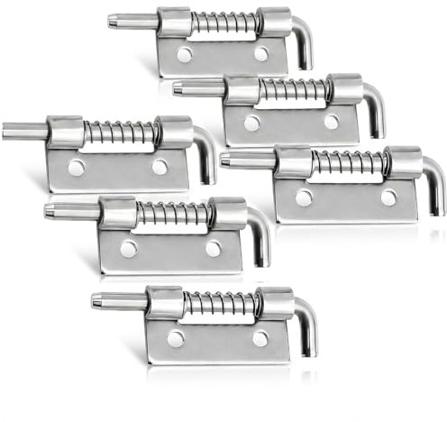 SWYZOR Loquet a Ressort,Lot de 6 Verrou Porte de Garage,Verrou de Pontet,Serrures de Porte en Acier Inoxydable 304, Verrous à Ressort, pour Portes, Portes de Cabanon Ou Hayons, Remorques, Garages
