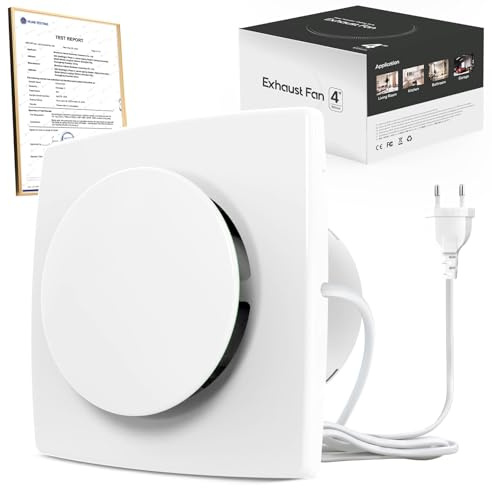 SBONNI Badlüfter 100mm, 12W Leiser Abluftventilator, 130m³/h Starker Lüftung Wandventilator, Geräuscharme Badezimmer Lüfter für Bad Küche,WC, Garage und Dachböden