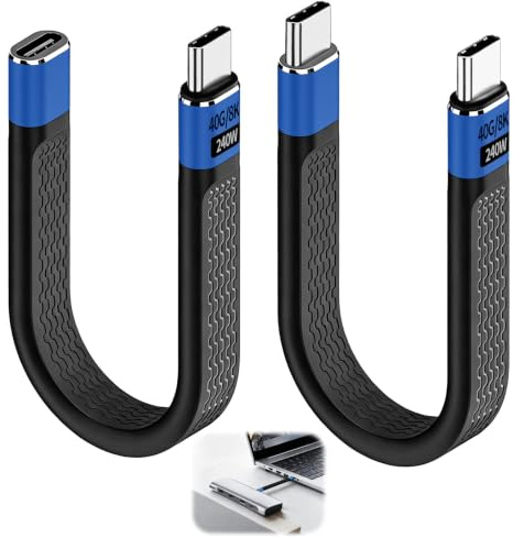 Cable Extensión USB 4 Delgado 40Gbps 8K para Thunderbolt 3 Cable Plano USB C Macho a Hembra para 240 W Carga Rápida PD Type C Corto para Transmisión Rápida de Datos Vídeo y Alimentación