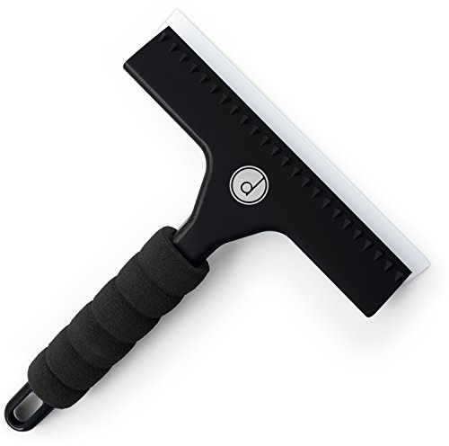 Squeegee for Shower Door, Car Windshield, and Glass Window - 2 Extra Silicone Replacement Blades - Foam Handle - Black