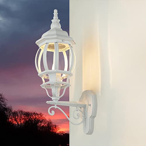 Licht-Erlebnisse Außenwandleuchte Aluminium Glas in Weiß IP23 Garten Eingang Balkon T:24,5 cm E27 Laterne Rustikale Wandlampe Outdoor BREST