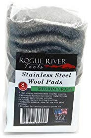 434 Stainless Steel Wool (8 pad Pack) - Medium Grade - by Rogue River Tools. Made in USA, Oil Free, Won’t Rust. Choose from All Grades!
