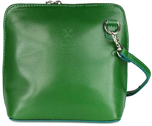 Belli italienische Ledertasche Damen Umhängetasche klein Handtasche Schultertasche Abendtasche in grün - 17x16,5x8,5 cm (B x H x T)
