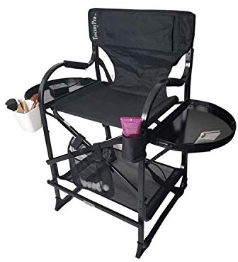 Tuscany Pro Makeup & Hair Stylist Chair w/Power Strip - Adjustable Seat Height - Bonus Brush Bucket