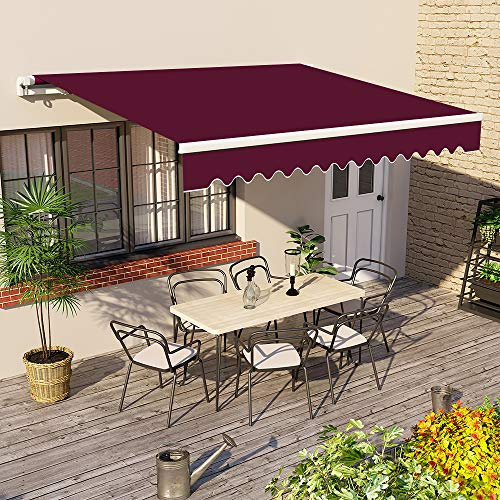 Green Bay 3 m x 2.5m DIY Patio Retractable Manual Awning Garden Sun Shade Canopy Wine Red with Fittings and Crank Handle