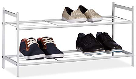 Relaxdays Schuhregal SANDRA, 2 Ebenen, für 6 Paar Schuhe, offen, Metall, Schuhablage, HBT: ca. 33,5 x 69,5 x 26 cm, weiß