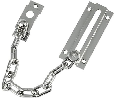 Amig - Cadena de Seguridad para Puertas - Cerradura Interior para Puertas del Hogar u Oficina - Cerrojo para el baño, dormitorio... - Pestillo Plateado - Acero Inoxidable - 200 mm x 3,5 mm