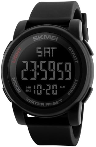SKMEI Orologio da polso sportivo digitale da uomo, con schermo a LED, grande quadrante, elettronica, militare, impermeabile, sveglia, cronometro, retroilluminazione, casual, nero, 1257