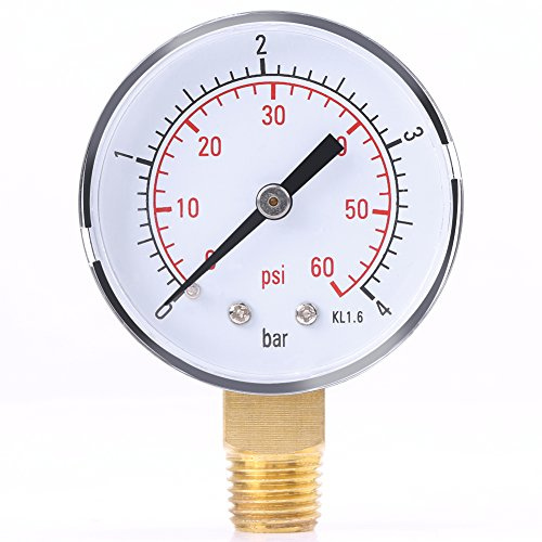 Uharbour Reliable Dual Scale Mechanisches Manometer für Kraftstoff Luft Öl Wasser (0-4bar / 0-60psi) Niederdruckmanometer mit 1/4 NPT-Bodenbefestigung