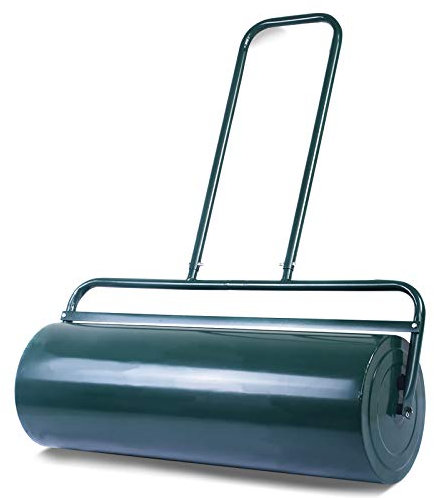 GOPLUS Rouleau à Gazon de Jardin 32CM Volume 63L, avec Poignée en Forme U, Rouleu de Jardin en Acier Rempli de Sable/Eau, 114x32x90cm, Vert
