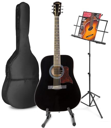 MAX SoloJam Western Guitare Acoustique avec Musique et Support de Guitare - Noir, Idéal pour Débuter la Guitare