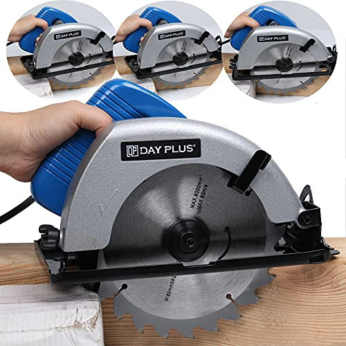 Circular Saw 900W 4700 RMP Compact Mini Electric Circular Saw with1 Cutting Blades Adjustable Cutting Depth 0-55mm and Bevel Angle (0-45 °) GB for Wood Metel Cutting