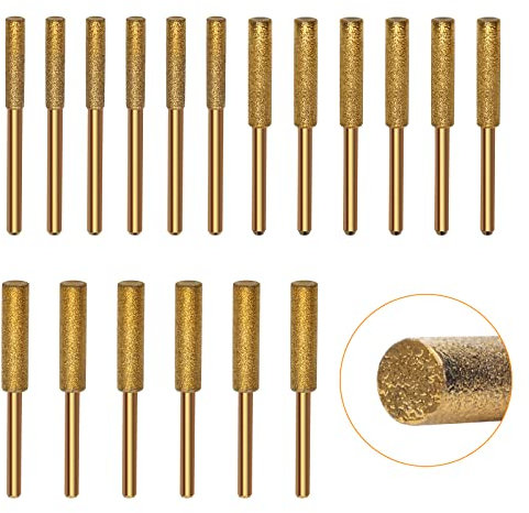 18Pcs Diamond Chainsaw Sharpener - 3 Size Titanium Plated Sharpening Wheels & Burr Stones for Electric Chainsaw (5/32'', 3/16'', 7/32'')