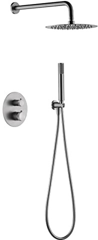 IMEX - Conjunto de ducha termostática empotrado pared, Kit Termostático Ducha Empotrado 2-Vías - Grifería baño SERIE LINE Níquel Cepillado - GTD038/NQ