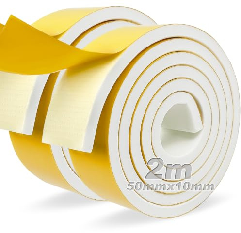 Moosgummi Selbstklebend Weiß Dichtungsband Selbstklebend 50 mm(B) x10 mm(D) X 2M(L) Schaumstoff Klebeband für Fenster Türen Siegel Anti-Kollision Schalldämmung