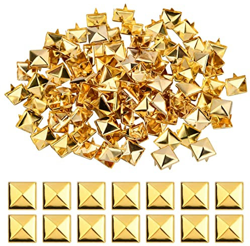 Vesaneae 100 Stück Quadratische Nieten, 10mm Metall Nieten, Punk Pyramid Nieten, DIY Leder Spike Nieten, Metall Quadratische Nieten, Krallen Nieten für Taschen, Kleidung, Schuhe (Gold)