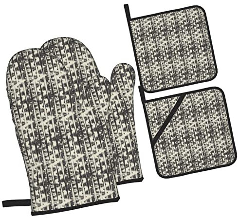 Mitts And Pot Holders Set Black Cream Abstract Novelty Potholders Washable Oven Glove Pot Holder For Birthday