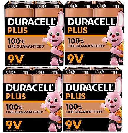 16 x Duracell 9 V Plus (4 ampoules de 4 batteries) 16 piles (6LR61/MN1604)