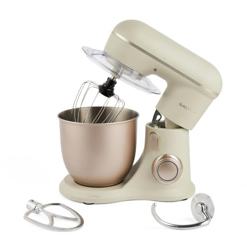 Salter Bakes Stand Mixer, 4L Bowl, 10 Speed, 1300W | Planetary Mixing Action, Pulse Function, Splash Guard, Includes Whisk Dough Hook Beater, Champagne Finish