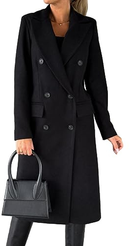 IDEALSANXUN Trench Coat for Women 2026 Fall Winter Coats Long Wool Tweed Blazer Jackets Business Casual Outfits Office Work Coat, Black, L