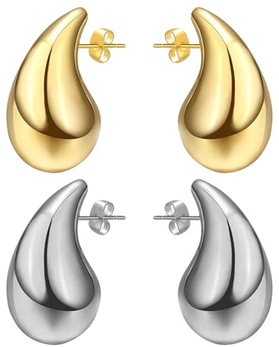 18k Dupes Ohrringe - Verhindern Allergien, Leichte Gold Tropfen Modeschmuck für Damen, Große Drop Earrings, Geeignet für Frauen und Mädchengeschenke (Gold + Silber)